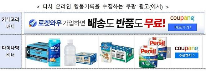 [서울=뉴시스] 타사 온라인 활동기록을 수집하는 쿠팡 광고 예시. 2026.06.10. (사진=개인정보보호위원회 제공) *재판매 및 DB 금지