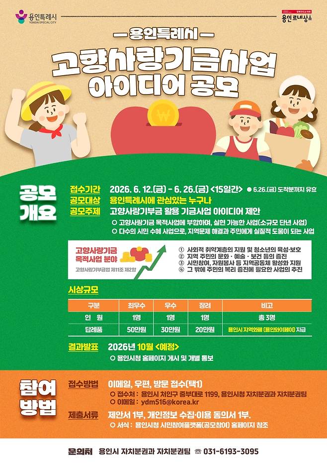용인시 '고향사랑기금사업 아이디어 공모전' 포스터 [용인시 제공. 재판매 및 DB 금지]