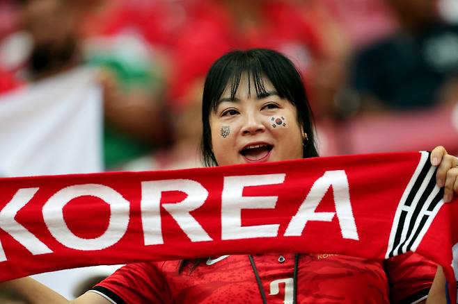 11일(현지시간) 멕시코 과달라하라 스타디움에서 열린 2026 북중미 월드컵 조별리그 A조 대한민국과 체코의 경기에서 한 대한민국 팬이 응원하고 있다. 로이터연합뉴스