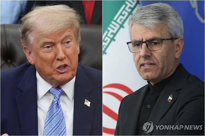 도널드 트럼프 미국 대통령(왼쪽)과 에스마일 바가이 이란 외무부 대변인 [AP·신화=연합뉴스 자료사진. 재판매 및 DB 금지]