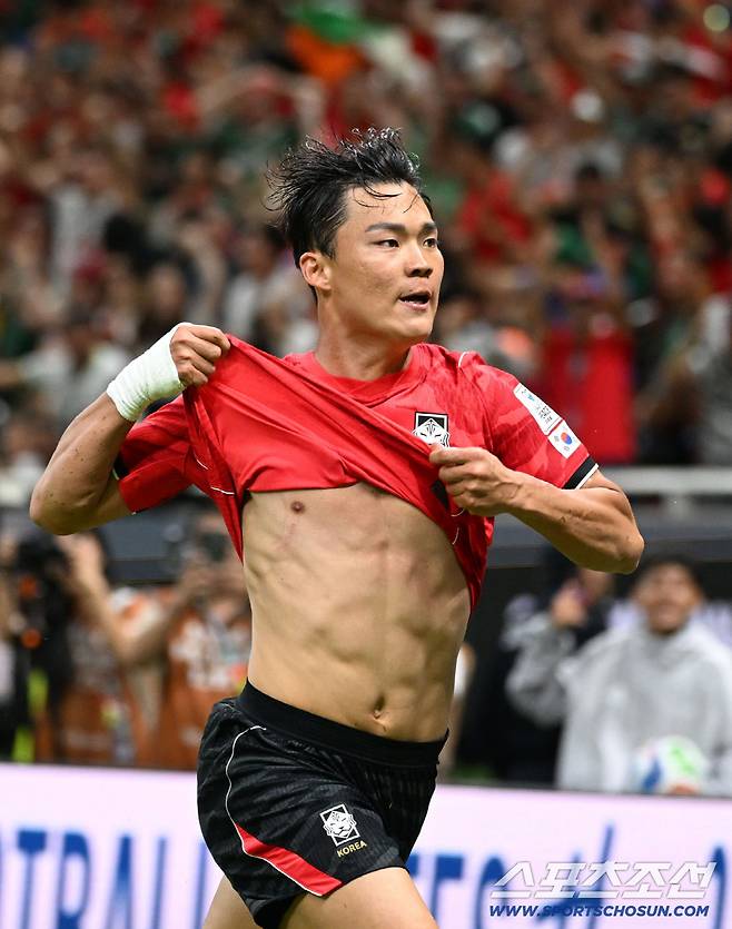 12일(한국시각) 멕시코 과달라하라 사포판의 에스타디오 과달라하라에서 열린 2026 북중미월드컵 대한민국과 체코의 경기. 결승골을 넣은 오현규가 환호하고 있다. 사포판(멕시코)=허상욱 기자wook@sportschosun.com/2026.06.12/