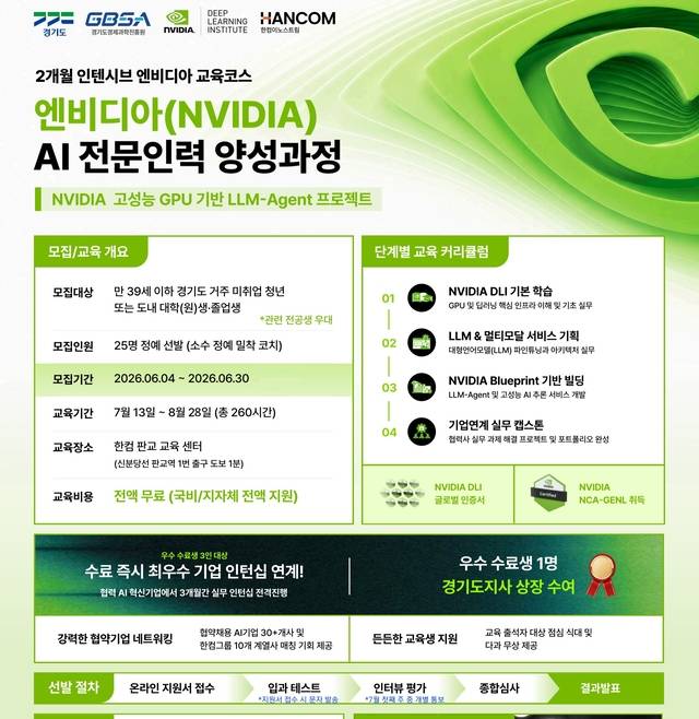 엔비디아 인공지능(AI) 전문인력 양성과정 홍보 포스터 사진=경과원 제공