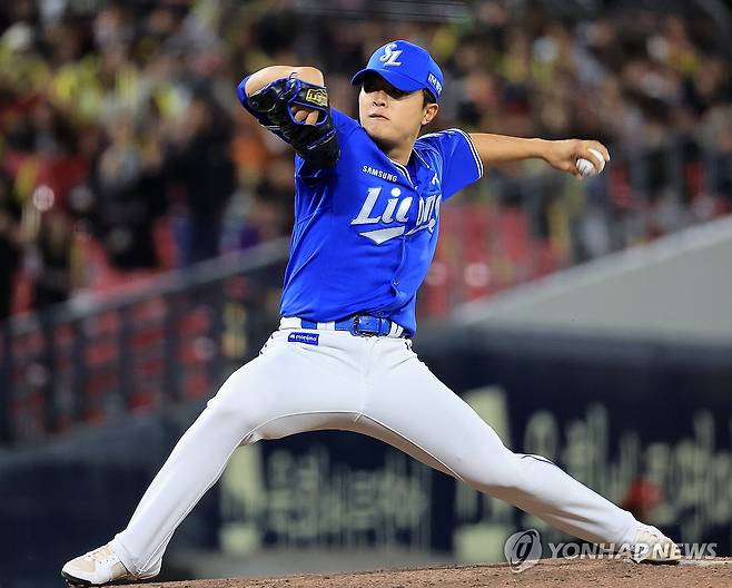 투구하는 이승민 (광주=연합뉴스) 조남수 기자 = 7일 광주기아챔피언스필드에서 열린 프로야구 삼성 라이온즈와 KIA 타이거즈의 경기. 삼성 이승민이 6회말에 투구하고 있다. 2026.4.7 iso64@yna.co.kr