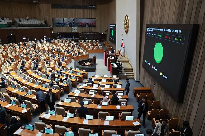 18일 국회에서 열린 6월 임시국회 3차 본회의에서 제9회 전국동시지방선거 투표용지 부족사태 등 국민참정권 침해 진상규명 및 선거관리 개혁을 위한 국정조사계획서 승인의 건이 의결되고 있다. 연합뉴스