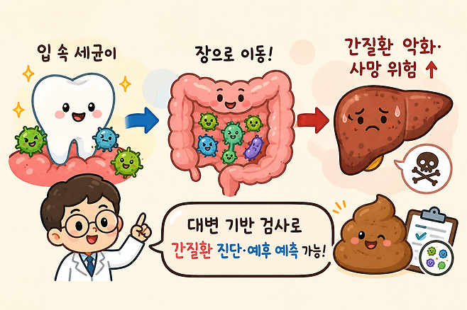 입 속 세균이 장으로 이동해 간경변이나 간암 등 간질환을 악화시키는 것은 물론 사망 위험을 높일 수 있다는 연구 결과가 나왔다. 생성형 AI로 만든 이미지