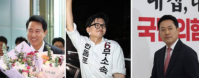 오세훈 서울시장(왼쪽)과 한동훈 무소속 의원(가운데)은 이번 선거로 보수진영의 대권주자로 부상했다. 반면 장동혁 국민의힘 대표(오른쪽)에 대해서는 책임론이 부상하고 있다. 동아DB