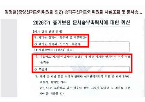 선관위의 증거보전 문서송부촉탁서 대한 회신. 사진 개혁신당