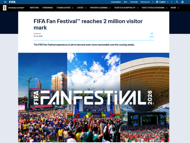 국제축구연맹(FIFA) 공식 홈페이지에 올라온 보도자료. FIFA는 2026 북중미 월드컵이 열리는 11~19일 동안