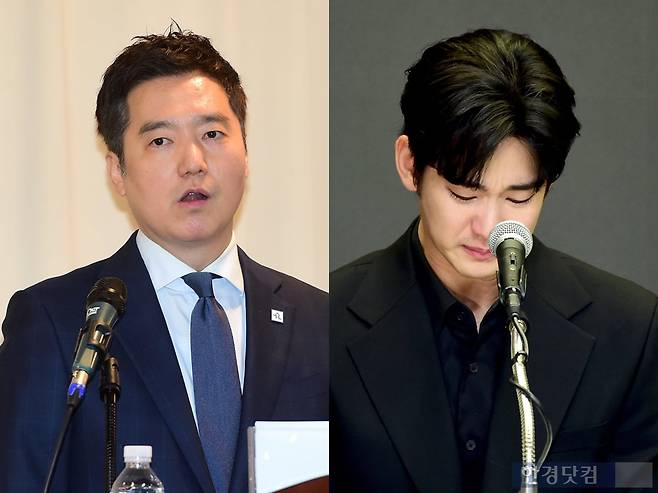 왼쪽부터 김세의 가로세로연구소 대표, 배우 김수현/사진=변성현 기자