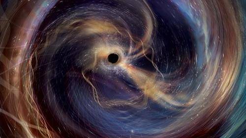 라이고(LIGO)의 중력파를 통해 관측한 두 블랙홀 충돌 묘사 그림 [라이고 제공. 재판매 및 DB 금지]