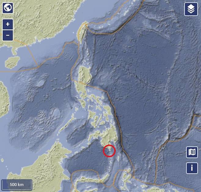 필리핀 남부 민다나오에서 26일(현지시간) 규모 6.46의 지진이 발생했다. (사진=독일 지구과학연구센터(GFZ) 지도 갈무리)