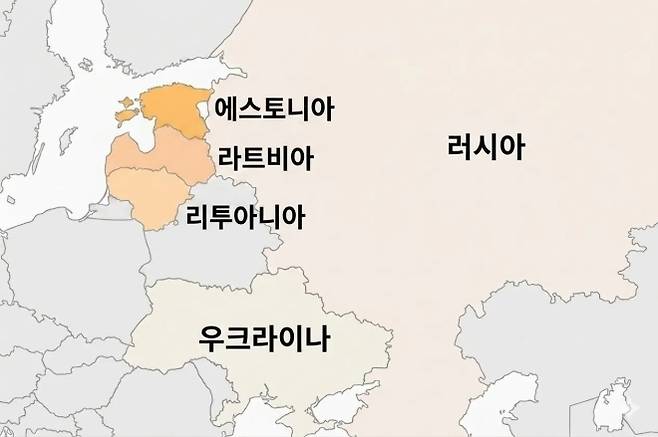 러시아, 우크라이나를 중심으로 한 발트 3국 지도. AI 생성 그래픽 이미지