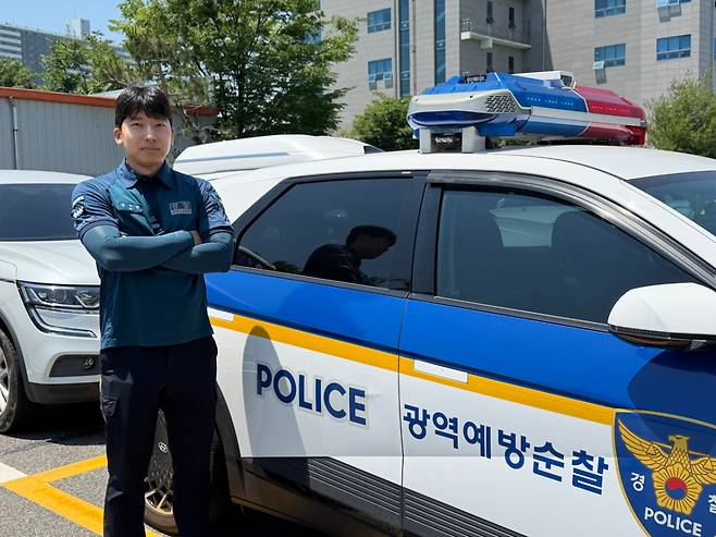 지난 15일 울산 남구 울산경찰청 제2기동대 앞에서 만난 광역예방순찰대 3팀 소속 심재민 경사./사진=민수정 기자.