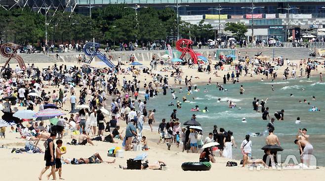 [부산=뉴시스] 하경민 기자 = 부산 해운대·송정해수욕장 개장 첫 주말인 28일 해운대해수욕장에서 시민과 관광객들이 물놀이를 즐기고 있다.  송도·광안리·다대포(동측·서측)·일광·임랑 등 부산지역 나머지 5개 해수욕장은 오는 7월1일 개장한다. 이 중 해운대는 9월15일까지, 나머지 6개 해수욕장은 8월31일까지 문을 연다. 2026.06.28. yulnetphoto@newsis.com