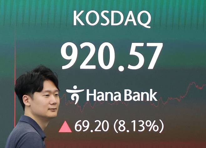 ▲ 29일 서울 중구 하나은행 딜링룸 현황판에 코스닥 종가가 표시돼있다.