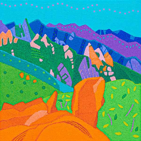 흐르는 산 - 설악산 공룡능선 거북바위. 45.5×45.5cm, 2026'. Acrylic and Stone powder on Canvas.