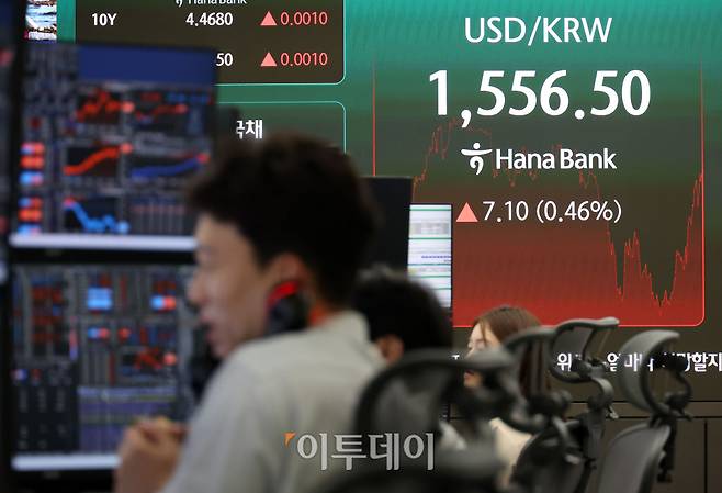 1일 서울 중구 하나은행 딜링룸이 분주한 모습이다. 코스피는 전 거래일보다 173.07포인트(2.04%) 하락한 8303.41, 코스닥 지수는 전 거래일보다 13.17포인트(1.44%) 오른 929.35에 거래를 마감했다. 원·달러 환율은 장중 1550원을 넘어섰다. 고이란 기자 photoeran@