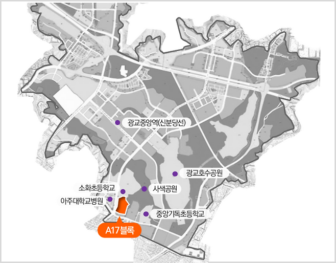 경기주택도시공사(GH)가 지분적립형 분양주택을 공급하는 수원 광교신도시 A17블록 위치도. GH 제공