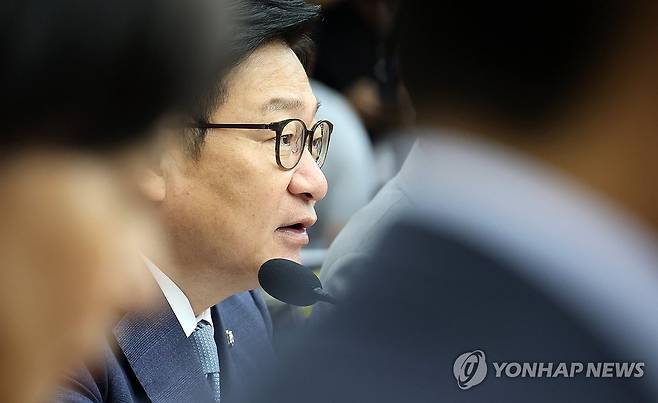 정점식 원내대표, 원내대책회의 발언 (서울=연합뉴스) 이동해 기자 = 국민의힘 정점식 원내대표가 3일 국회에서 열린 원내대책회의에서 발언하고 있다. 2026.7.3 eastsea@yna.co.kr