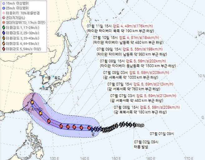 태풍 바비 예상 경로도