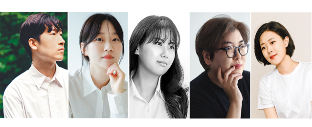 ‘창작과비평’ 창간 60주년 기념 시선집 ‘햇생강이 나오면’은 등단 10년 이하 주목할 만한 시인들의 작품을 수록했다. 왼쪽부터 강우근, 김진선, 김보나, 남현지, 한여진 시인. 창비 제공