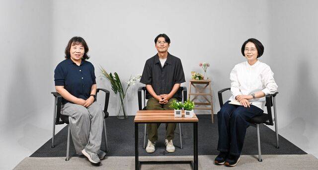 기독 출판계 디자이너들이 지난 6일 서울 여의도 국민일보에 기획 시리즈 ‘이름 없는 장인’ 인터뷰를 위해 모인 모습. 왼쪽부터 이가은, 채승, 유경아 디자이너. 신석현 포토그래퍼