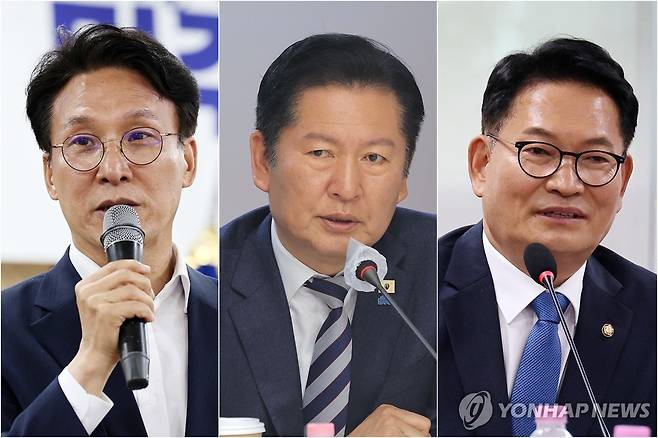 김민석·정청래·송영길 김민석 전 국무총리(왼쪽부터), 정청래 전 더불어민주당 대표, 송영길 전 더불어민주당 대표 [촬영 정다움 류영석 이동해]