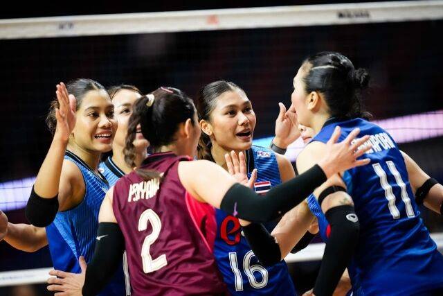태국여자배구대표팀이 11일 열린 브라질과 FIVB 주최 2026 VNL 3주차 맞대결에서 세트 스코어 3-0으로 이겼다./국제배구연맹(FIVB) 제공