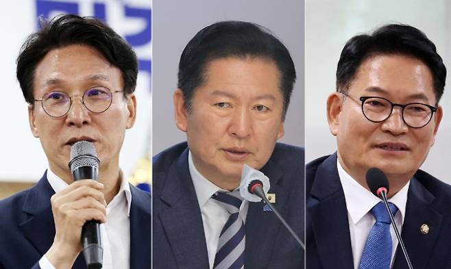 김민석 전 국무총리(왼쪽부터), 정청래 전 더불어민주당 대표, 송영길 전 더불어민주당 대표. 연합뉴스