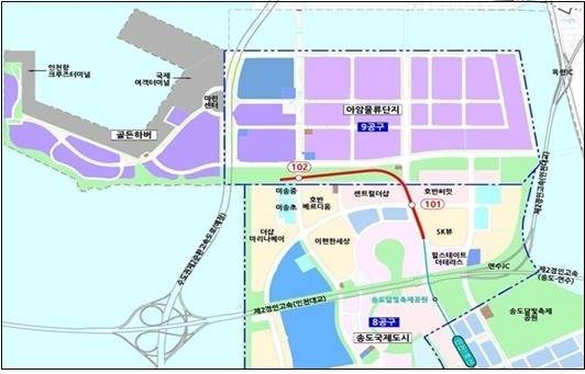 인천 1호선 송도 8공구 연장사업 노선도. <인천시 제공>