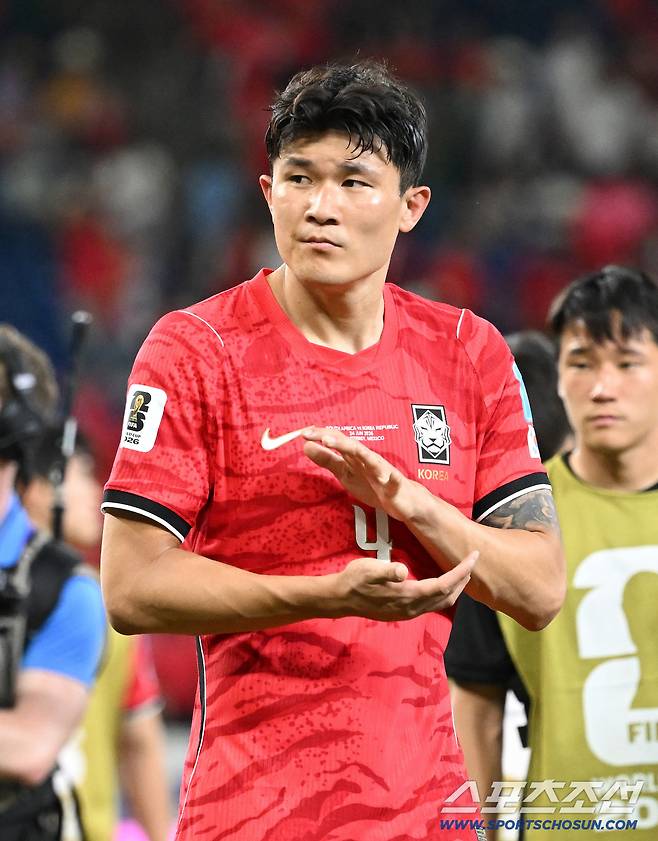 25일(한국시각) 멕시코 몬테레이 인근 과달루페의 에스타디오 몬테레이에서 열린 2026 북중미 월드컵 대한민국과 남아공의 경기. 한국이 0대1로 패한 가운데 김민재 등 선수들이 아쉬워하고 있다. 과달루페(멕시코)=허상욱 기자wook@sportschosun.com/2026.06.25/