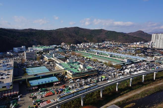 현재 대구 북구에 있는 대구농수산물도매시장 전경. 대구시는 한강 이남 최대 규모 공영 도매시장인 이곳을 2032년까지 달성군 하빈면으로 이전할 계획이다. <농수산물유통관리공사 제공>
