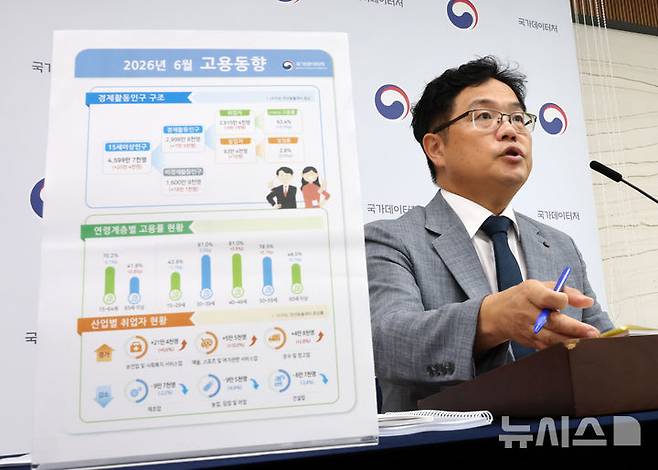 [세종=뉴시스] 배훈식 기자 = 빈현준 국가데이터처 사회통계국장이 15일 오전 세종시 정부세종청사에서 2026년 6월 고용동향을 발표하고 있다. 2026.07.15. dahora83@newsis.com