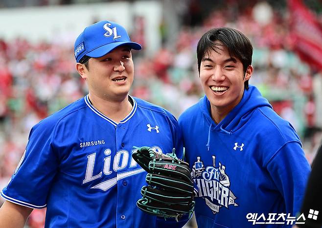 박진만 삼성 라이온즈 감독이 2026시즌 후반기 키 플레이어로 지목한 투수 최원태(왼쪽)와 원태인. 사진 엑스포츠뉴스 DB