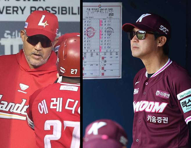 SSG 이숭용(왼쪽) 감독과 키움 설종진 감독. 연합뉴스·키움 히어로즈 제공