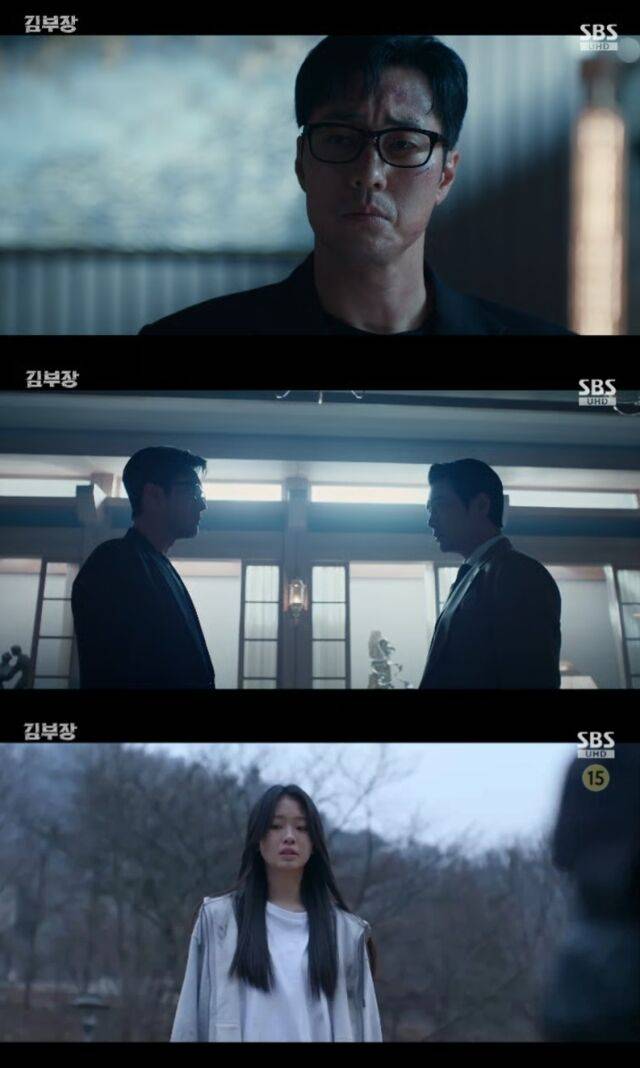 SBS 금토드라마 '김부장'의 소지섭이 딸을 건드린 주상욱을 완벽하게 제압했다./SBS 금토드라마 '김부장'