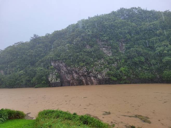 The Unesco-listed petroglyphs along the Bangu Stream are submerged during summer monsoon season in 2025. ULSAN METROPOLITAN CITY