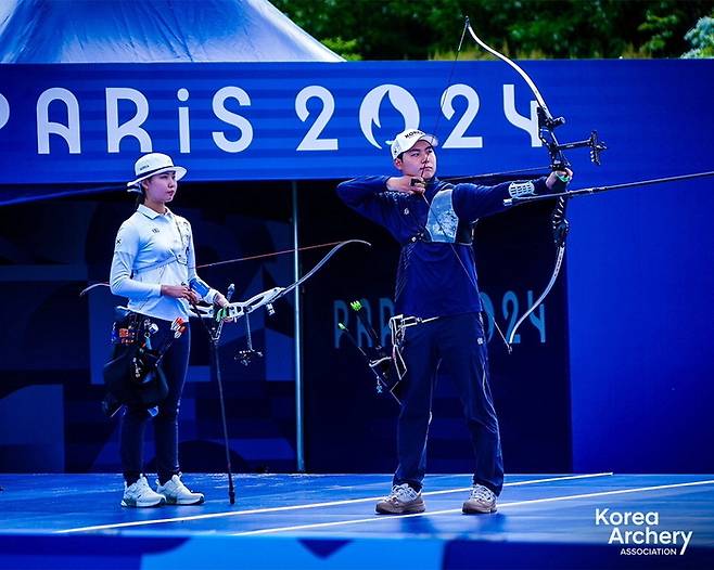 지난 2024년 파리올림픽 당시 스페셜 매치를 펼쳤던 양궁대표팀 모습. 대한양궁협회