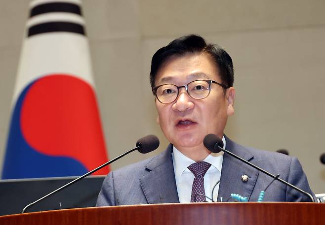 의원총회 발언하는 정점식 국민의힘 원내대표(사진=연합뉴스)