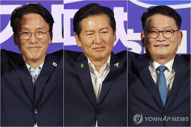 김민석·정청래·송영길 더불어민주당 당 대표 후보 [촬영 신현우]