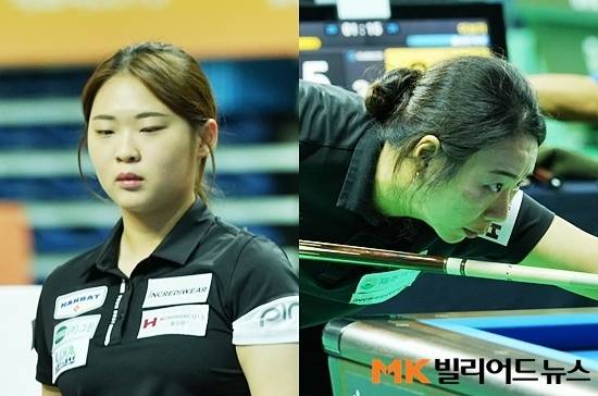 김하은(왼쪽)과 이보라가 25일 인천 남동체육관에서 열린 ‘제5회 인천광역시장배 전국당구대회’ 여자3쿠션 4강전에서 각각 박세정, 이다미를 꺾고 결승에서 맞붙는다.