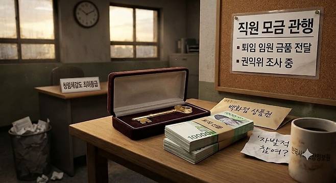 국민권익위원회가 보건복지부 산하 공공기관에서 퇴임 임원의 선물을 마련하기 위해 직원들의 사비를 갹출하는 관행이 있다는 정황을 포착해 27일 조사 중이다. 이미지는 이해를 돕기 위해 생성형 AI로 제작한 사진. 제미나이