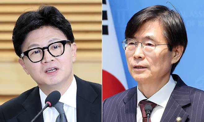 한동훈 무소속 의원(왼쪽), 조경태 국민의힘 의원. 연합뉴스