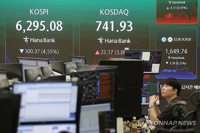 코스닥 급등에 매수 사이드카 발동 (서울=연합뉴스) 박동주 기자 = 코스닥 급등에 매수 사이드카가 발동된 3일 서울 중구 하나은행 딜링룸에서 직원이 업무를 보고 있다. 2026.8.3 pdj6635@yna.co.kr