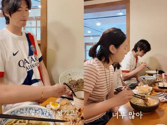 한혜진 가족이 포항에서 외식을 즐기고 있다. / 유튜브 '배우 한혜진'
