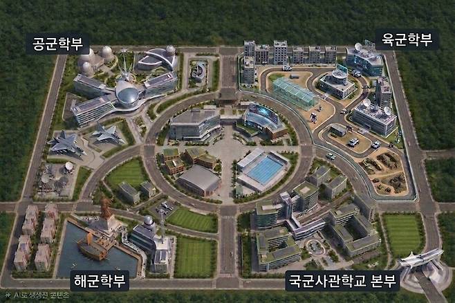 범보수야권 의원들이 이재명 정부의 통합 ‘국군사관학교’ 설립을 규탄하는 국회 결의안을 추진한다. 유용원 국민의힘 의원은 7일 국군사관학교 설립 추진 규탄 국회 결의안을 대표 발의했다고 밝혔다. 국군사관학교 예상 조감도. [헤럴드DB]