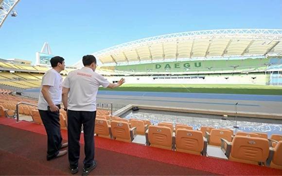 추경호 대구시장이 최근 대구스타디움을 찾아 대회 준비 상황을 점검하는 모습. 대구시 제공