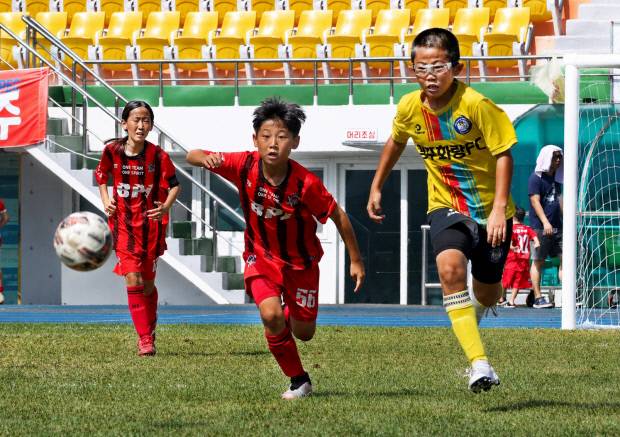 오는 28일부터 다음 달 12일까지 16일간 '2026 화랑대기 전국 유소년 축구대회'가 경주에서 개최된다. 지난해 화랑대기축구대회에 참가한 선수들이 힘차게 경기를 펼치고 있다. 경주시 제공