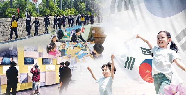 서울 용산구 시티미션교회 청년들이 지난해 8월 국토대장정 기간 강원도 미시령을 걷고 있다. 서울 종로구 연동교회의 한 교회학교 교사가 지난해 10월 유치부에서 교회 역사 교육을 하고 있다. 서울 마포구 100주년기념교회의 ‘양화진학교’에 참여한 교회학교 청소년들이 2024년 인천 강화기독교역사기념관에서 신앙 기록물을 관람하는 모습(위부터). 각 교회 제공, 게티이미지뱅크