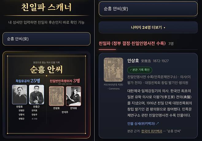 '친일파 스캐너' 사이트